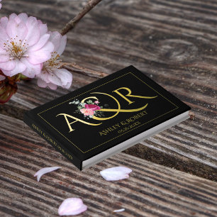 Libro De Visitas Elegantes iniciales y rosas rosadas Relieve metali