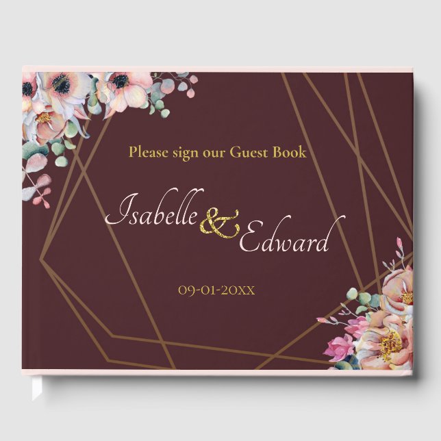 Libro De Visitas Elegantes marcos geométricos de anémona rosada de  (Anverso)