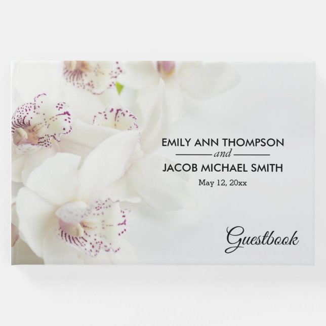 Libro De Visitas Elegantes orquídeas blancas y moradas | BODA (Anverso)