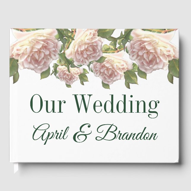 Libro De Visitas Elegantes rosas blancas de color rosa (Anverso)