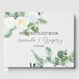 Libro De Visitas Elegantes rosas blancas y vegetación