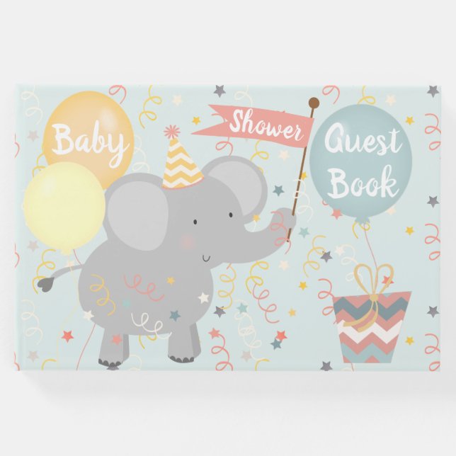 Libro De Visitas Elephant Baby Shower Giraffe Monkey Confetti (Anverso)