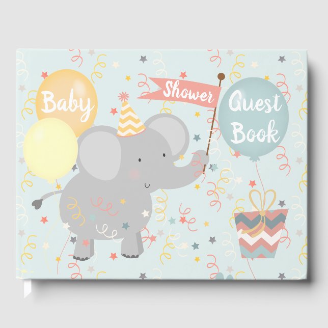Libro De Visitas Elephant Baby Shower Giraffe Monkey Confetti (Anverso)