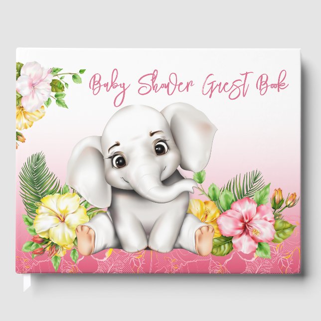 Libro De Visitas Elephant Safari Tropical Jungle Baby Shower (Anverso)
