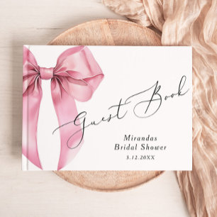 Libro De Visitas Ella está atando el lazo rosa de boda Shower
