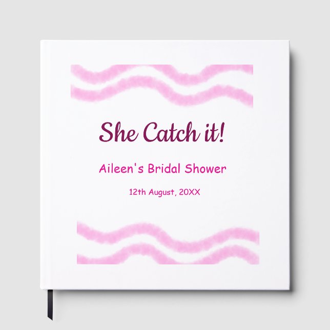 Libro De Visitas Ella lo atrapa espiral rosa líneas acuarela boda  (Anverso)