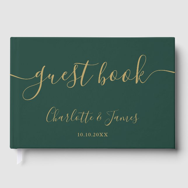 Libro De Visitas Emerald And Gold Signature Script Photo Wedding (Anverso)
