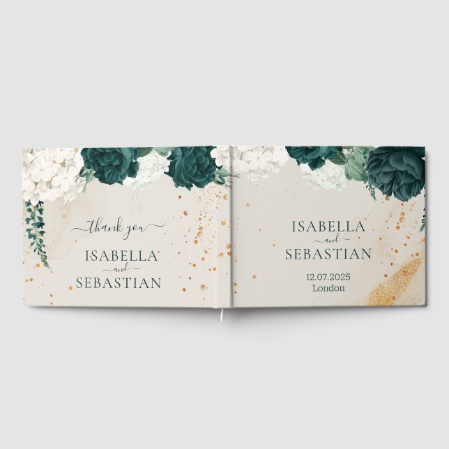 Libro De Visitas Emerald Green Blush Rose Floral Wedding (Lleno)