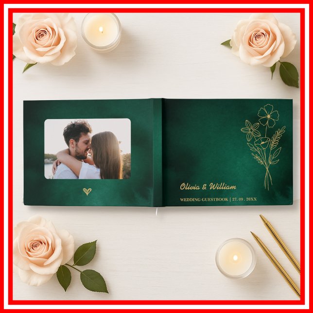 Libro De Visitas Emerald Green & Gold Wildflowers Wedding (Subido por el creador)
