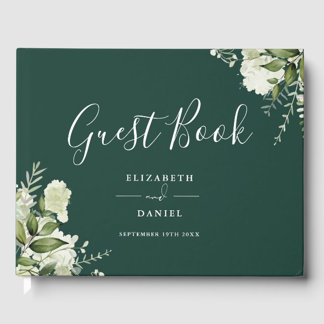 Libro De Visitas Emerald Greenery Floral Photo Wedding (Anverso)