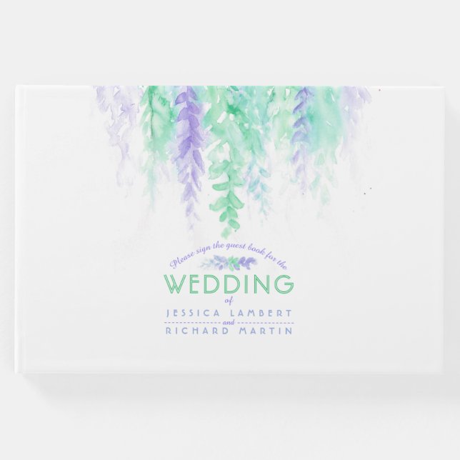 libro de visitas en cascada de flores verdes púrpu (Anverso)