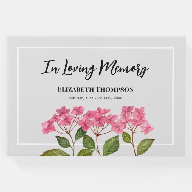 Libro De Visitas En memoria amorosa Acuarela Funeral Hydrangea (Anverso)