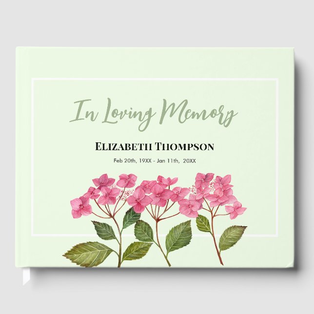 Libro De Visitas En memoria amorosa Acuarela Funeral Hydrangea (Anverso)