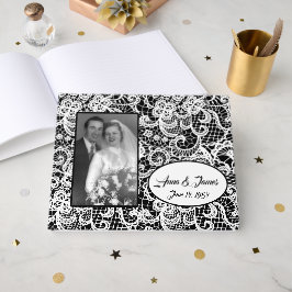 Libro De Visitas Encaje de Boda Sobre Negro con Foto
