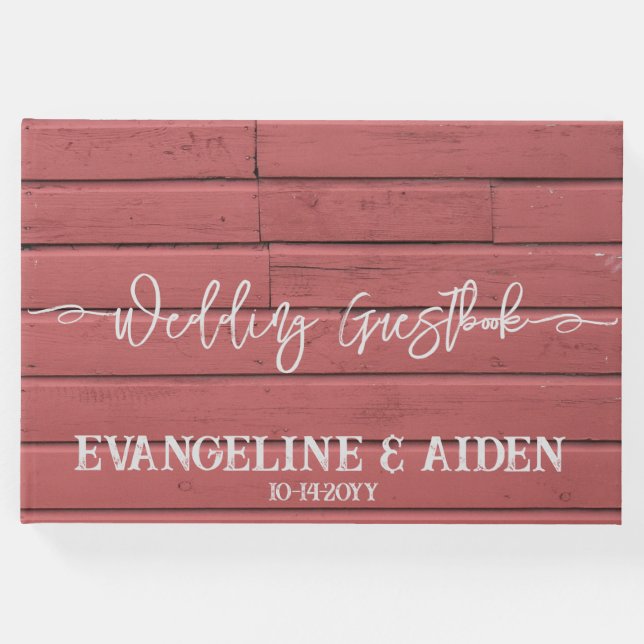 Libro De Visitas Encantador Boda de Madera Red Barn (Anverso)
