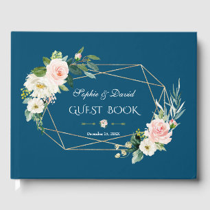 Libro De Visitas Encantador Boda Floral Gold Frame Blue de Rubor
