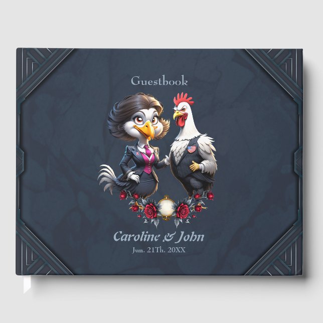Libro De Visitas Encantadora pareja de pollos personalizados (Anverso)