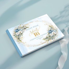 Libro De Visitas Enchanting Dusty Blue Floral Sweet 16th Guest Book