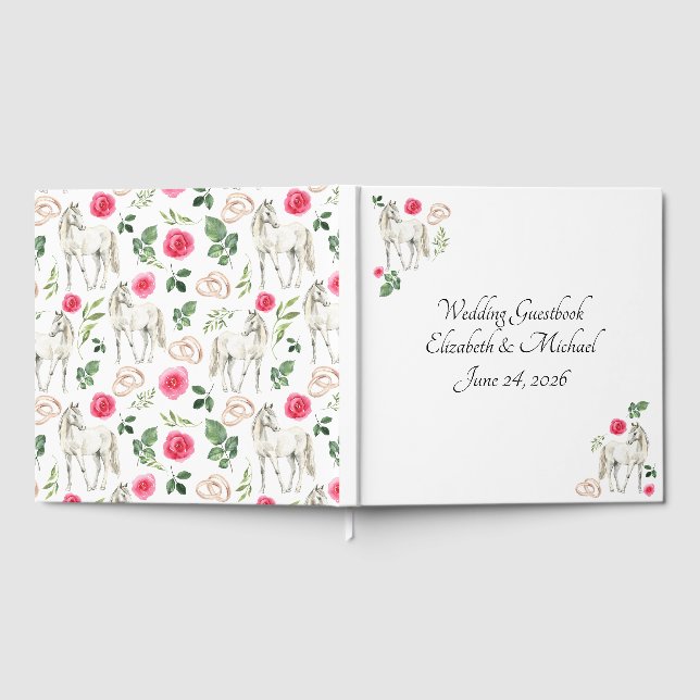Libro De Visitas Equestrian Pink Floral Rustic Wedding  (Lleno)