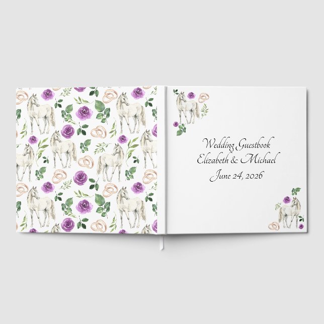 Libro De Visitas Equestrian Purple Floral Wedding Guest Book (Lleno)