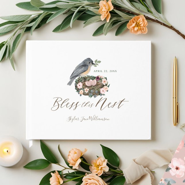 Libro De Visitas Es el Baby Shower del nido de pájaro floral Chica (It's A Girl Floral Bird's Nest Baby Shower Guest Book)
