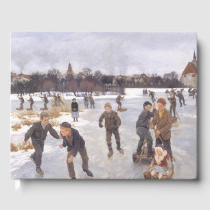 Libro De Visitas Escena Antigüa de Patinaje sobre Hielo en Invierno