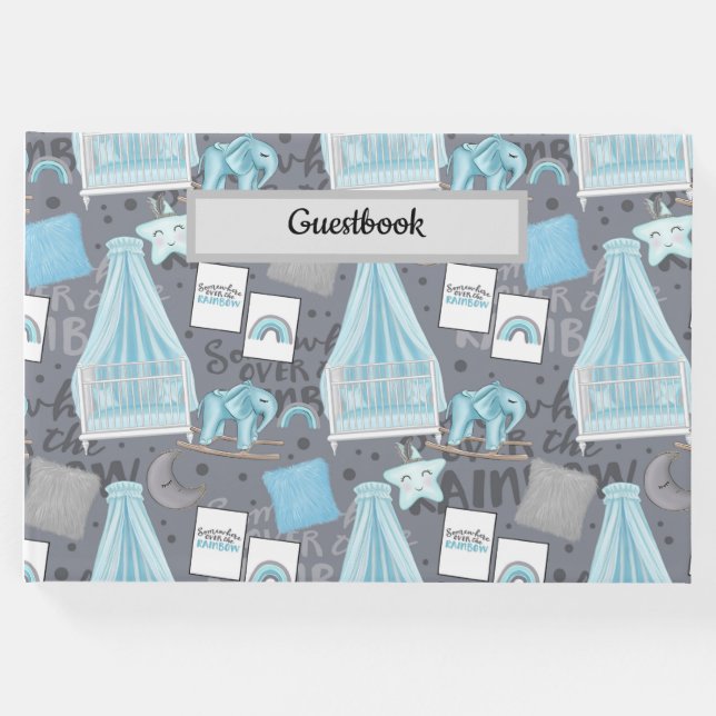 LIBRO DE VISITAS ESCENA DE NAVEGACIÓN PASTEL AZUL Y GRIS DE BEBÉ (Anverso)