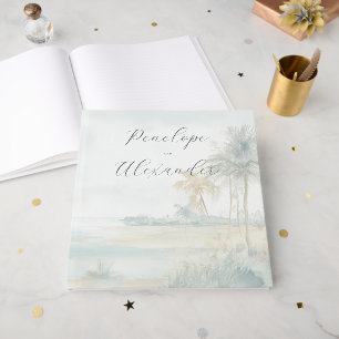 Libro De Visitas Escena de playa romántica en acuarela azul