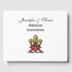 Libro De Visitas Escudo heráldico Preppy Gold Red Fleur de Lis Embl