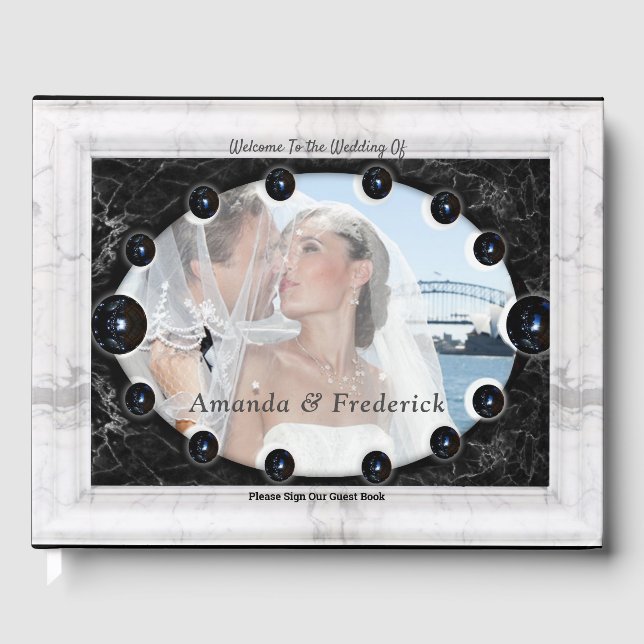 Libro De Visitas Esferas opulentas de mármol blanco y negro (Anverso)