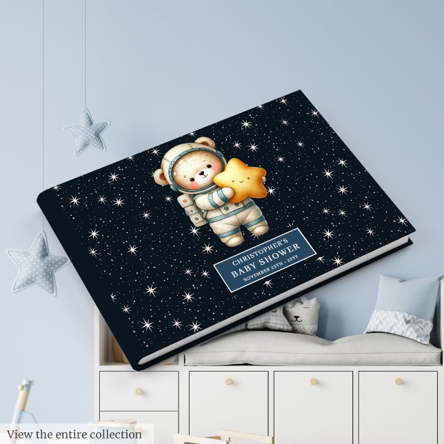 Libro De Visitas Espacio personalizado Teddy Bear Guest Book Baby B (Personalized Space Teddy Bear Guest Book Baby Boy)