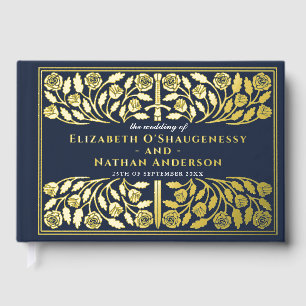 Libro De Visitas Espada Medieval Real Fantasía Azul Boda