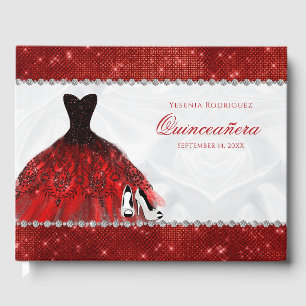 Libro De Visitas Esparkle de diamante rojo Glam Quinceañera