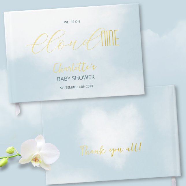 Libro De Visitas Estamos en Cloud 9 Elegante Escritura Azul Fiesta  (We´re on Cloud 9 Elegant Script Blue Baby Shower Foil Guest Book ©Susanne Sachers - Sunny Mind 🌞)