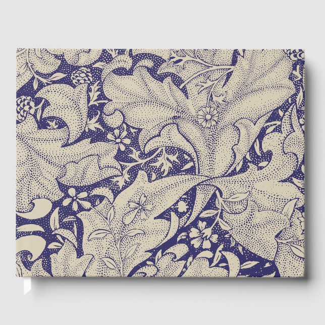 Libro De Visitas Estampado de Alhelí de William Morris Azul Antiguo (Anverso)