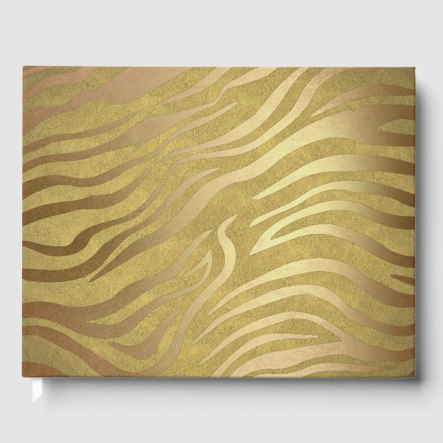 Libro De Visitas Estampado de cebra de bronce dorado Glam safari de (Anverso)