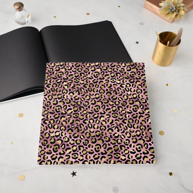 Libro De Visitas Estampado de leopardo rosa y dorado (Anverso Abierto)
