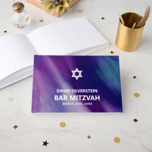 Libro De Visitas Estrella David Bar Mitzvah Hebreo Moderno Morado A