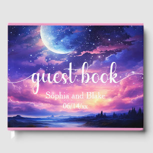 Libro De Visitas Estrellas celestes llenas de luna nubes Boda místi