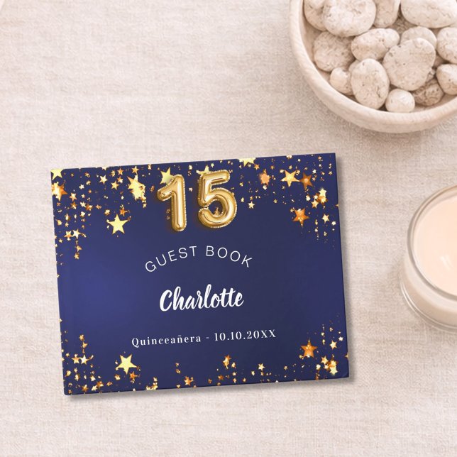 Libro De Visitas Estrellas de oro azul marino de Quinceanera (Subido por el creador)
