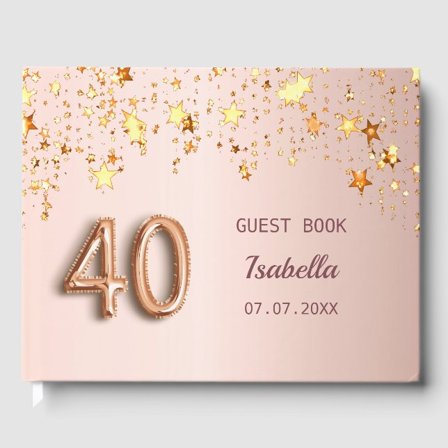 Libro De Visitas Estrellas de oro Rosa nombre 40 cumpleaños (Anverso)