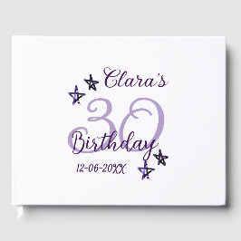 Libro De Visitas Estrellas purpurinas moradas 30 años retro moderno