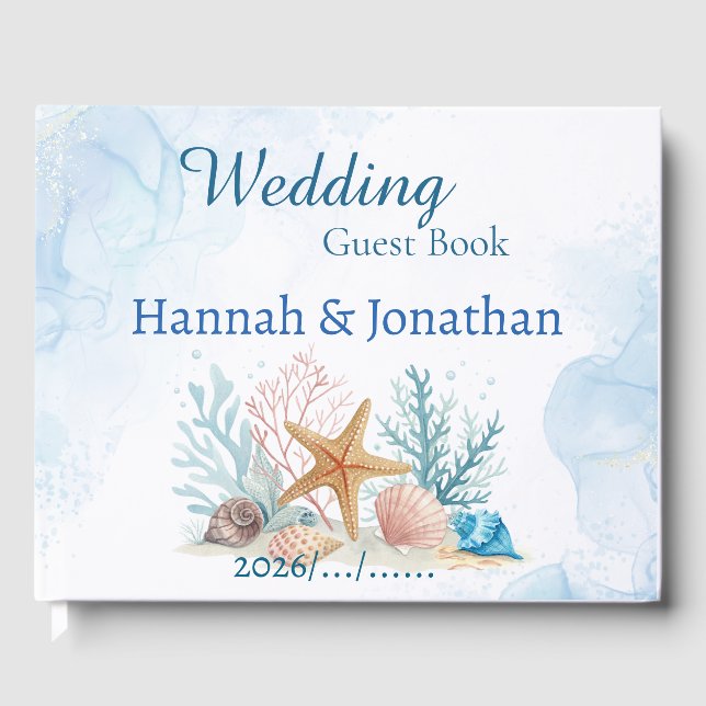 Libro De Visitas Ethereal Beach Starfish & Sand Dollar Wedding  (Anverso)