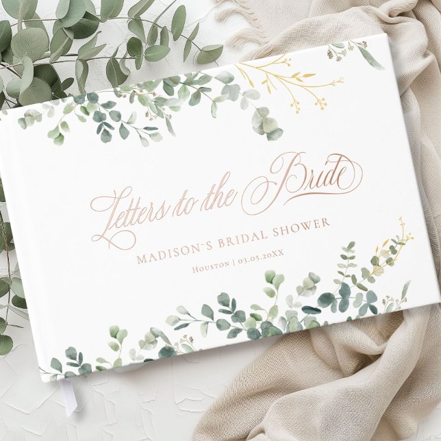 Libro De Visitas Eucalipto  Fuente de Letra Caligráfica para Desped (Personalized Eucalyptus Handwriting Script Bridal Shower Foil Guest Book)