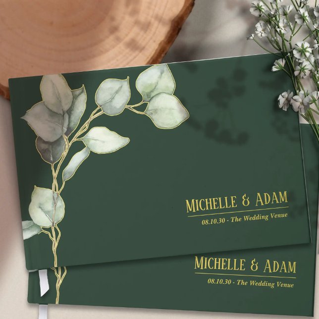 Libro De Visitas Eucalipto simple Boda de oro (Simple Botanical Eucalyptus Wedding Gold Foil Guest Book)