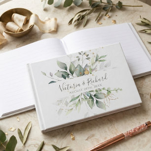 Libro De Visitas Eucalipto Verde Amarillo Hojas Elegante Boda