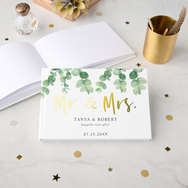 Libro De Visitas Eucalyptus Boda Sr. y Sra. Elegant (Anverso Abierto)