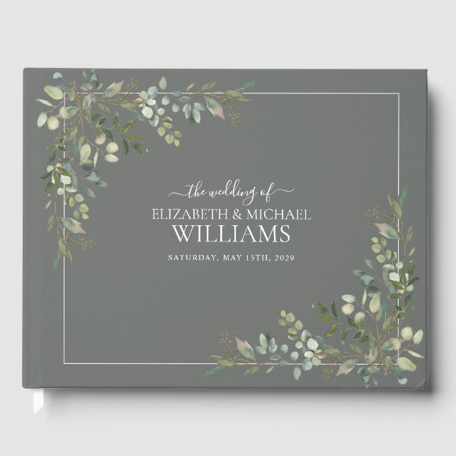 Libro De Visitas Eucalyptus Botanage Green Boda Guest Book (Anverso)