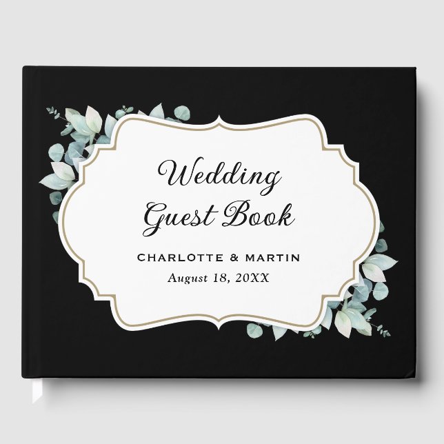 Libro De Visitas Eucalyptus Greenery Boda blanco y negro (Anverso)