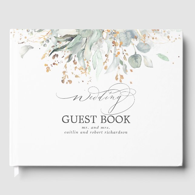 Libro De Visitas Eucalyptus Greenery Gold deja Boda (Anverso)